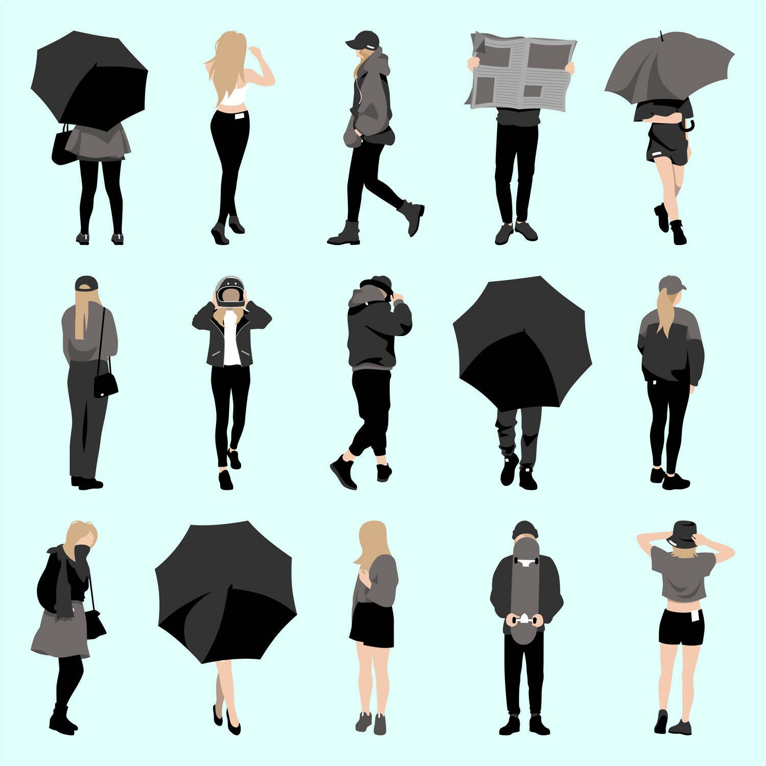 Flat Vector Not So Mysterious People — cutout pack for architectural visualisation