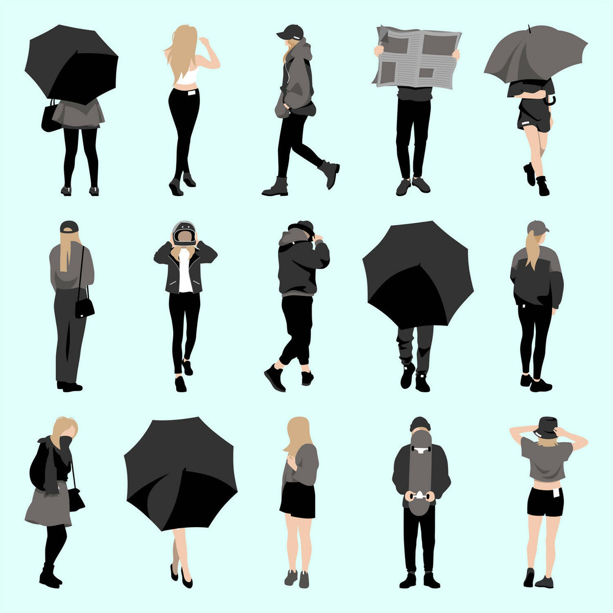 Flat Vector Not So Mysterious People — cutout pack for architectural visualisation