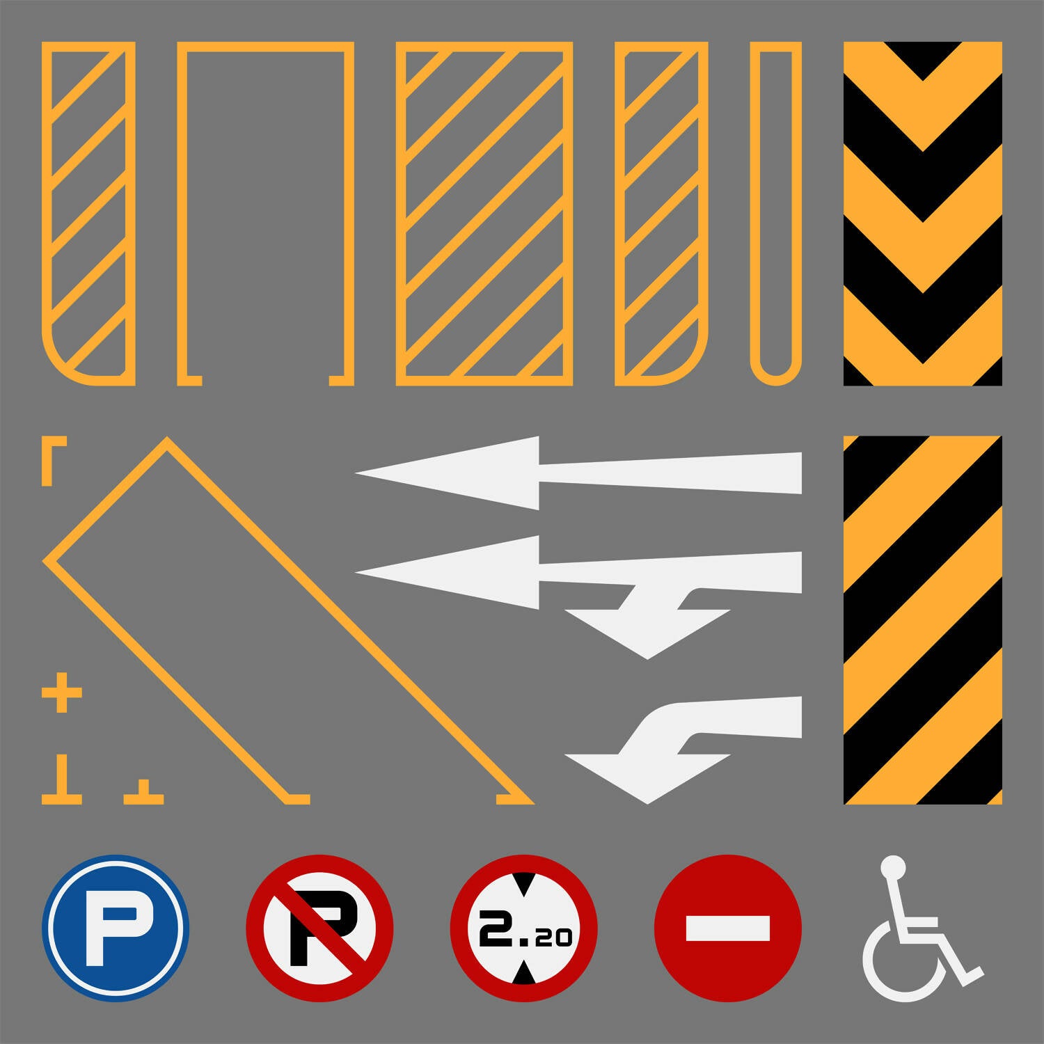 Flat Vector Parking Lot Signs — cutout pack for architectural visualisation