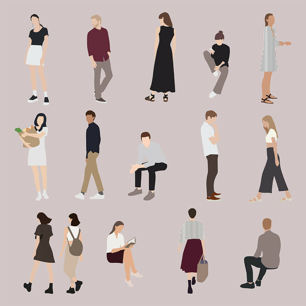 Flat Vector People Illustrations — cutout pack for architectural visualisation, preview 1 of 2