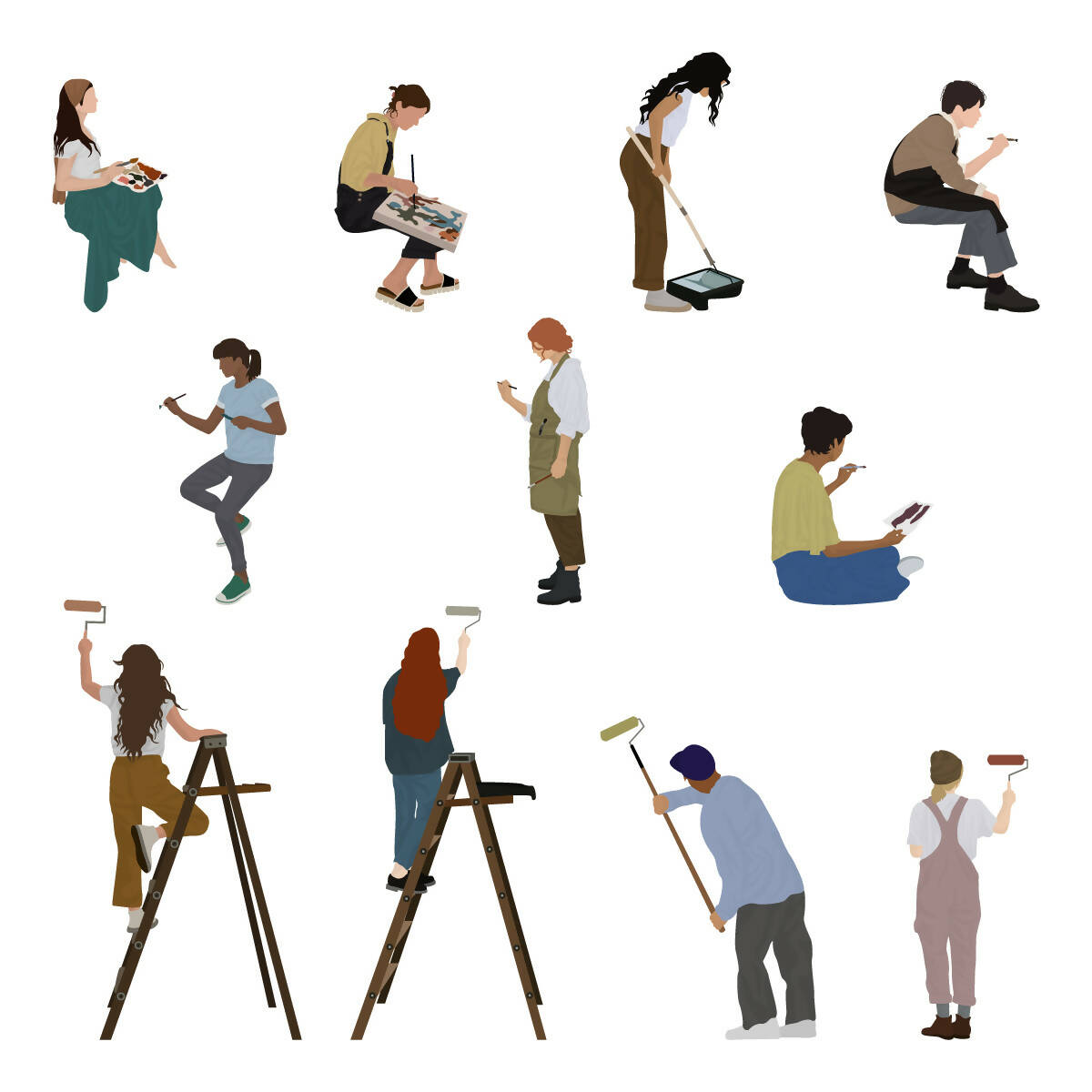 Flat Vector People Painting — cutout pack for architectural visualisation