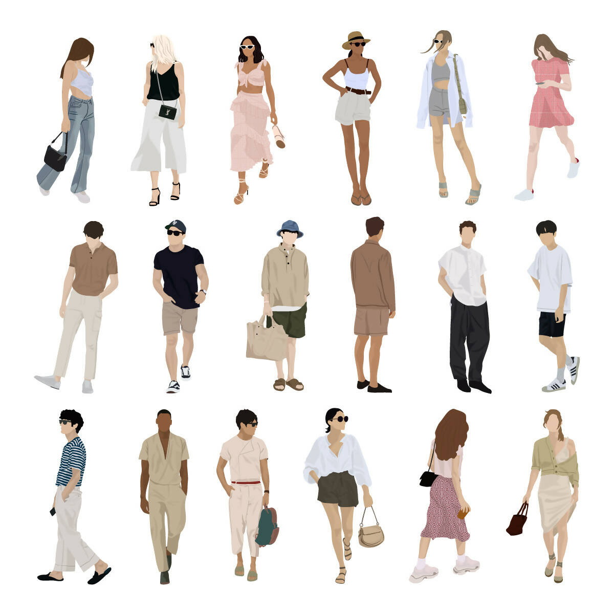 Flat Vector People Summertime Pack — cutout pack for architectural visualisation