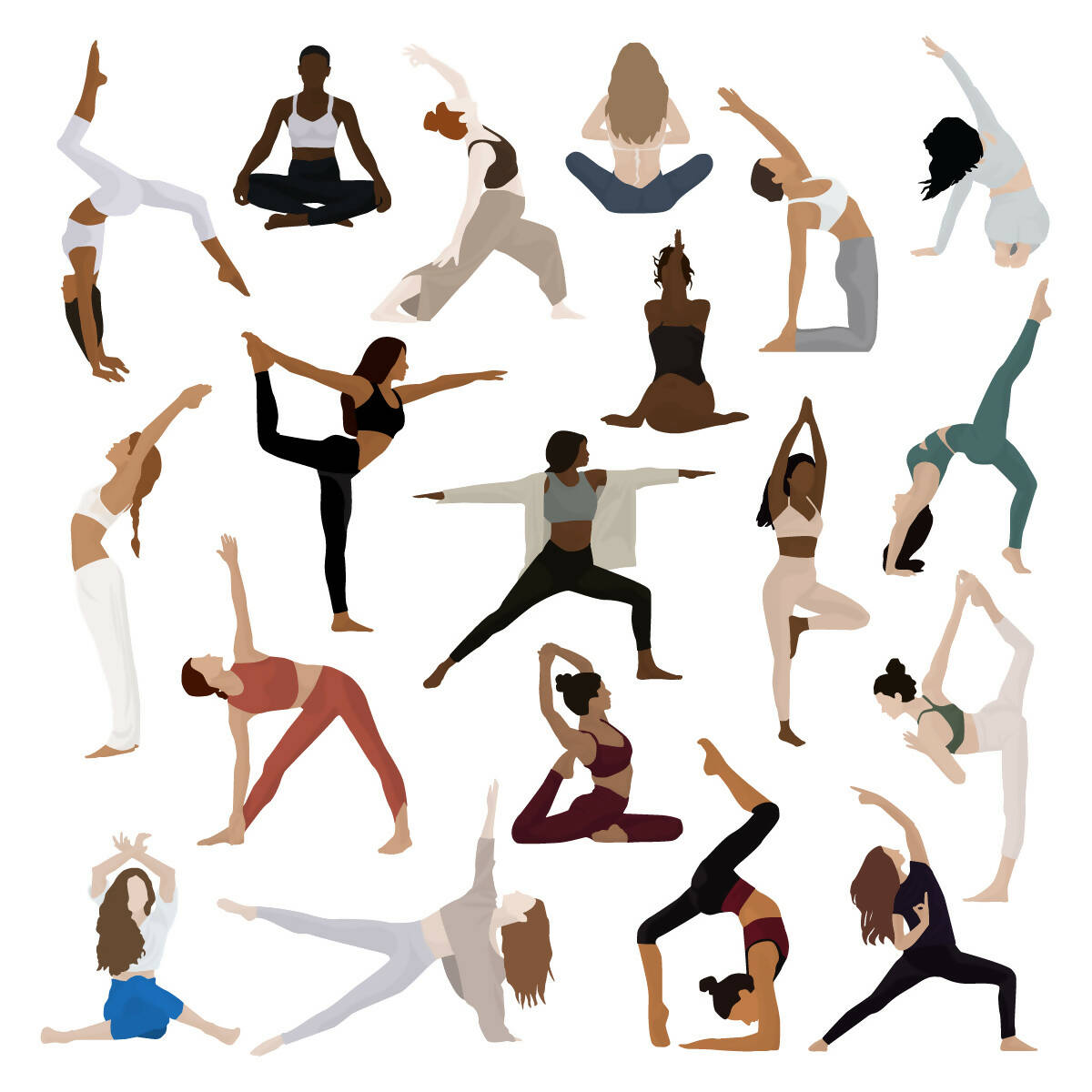 Flat Vector Women Doing Yoga — cutout pack for architectural visualisation