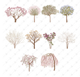 Floral Trees Cutouts (10 Flowering Trees, SVG)
