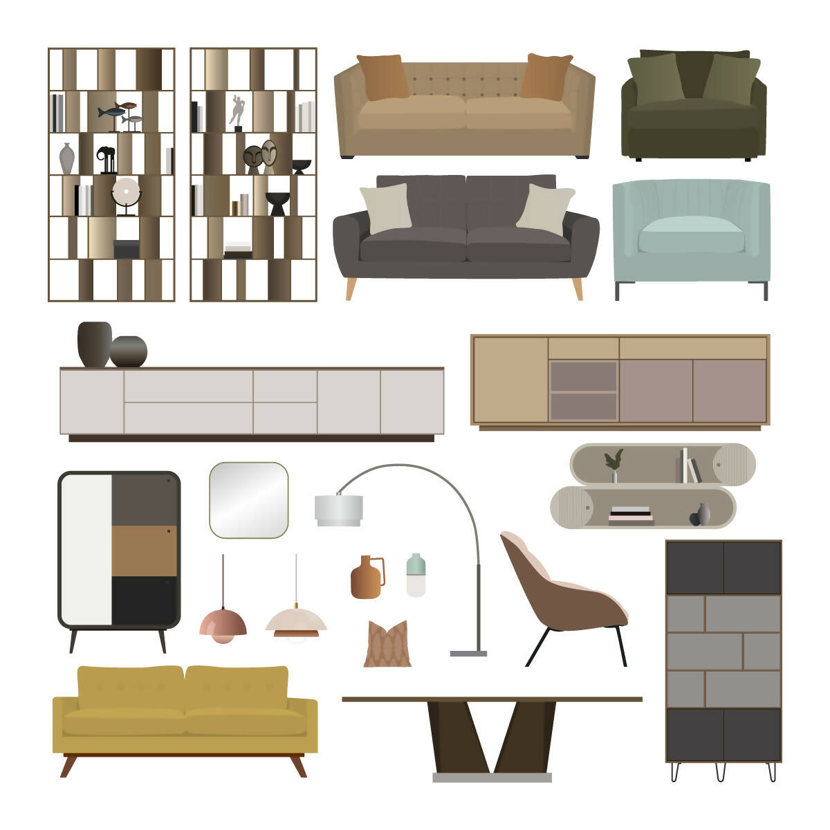 Furniture and Decorations (21 Figures) — cutout pack for architectural visualisation