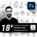 Hand-Drawn Front View Trees Photoshop Brushes (18+ Brushes, Set 02)