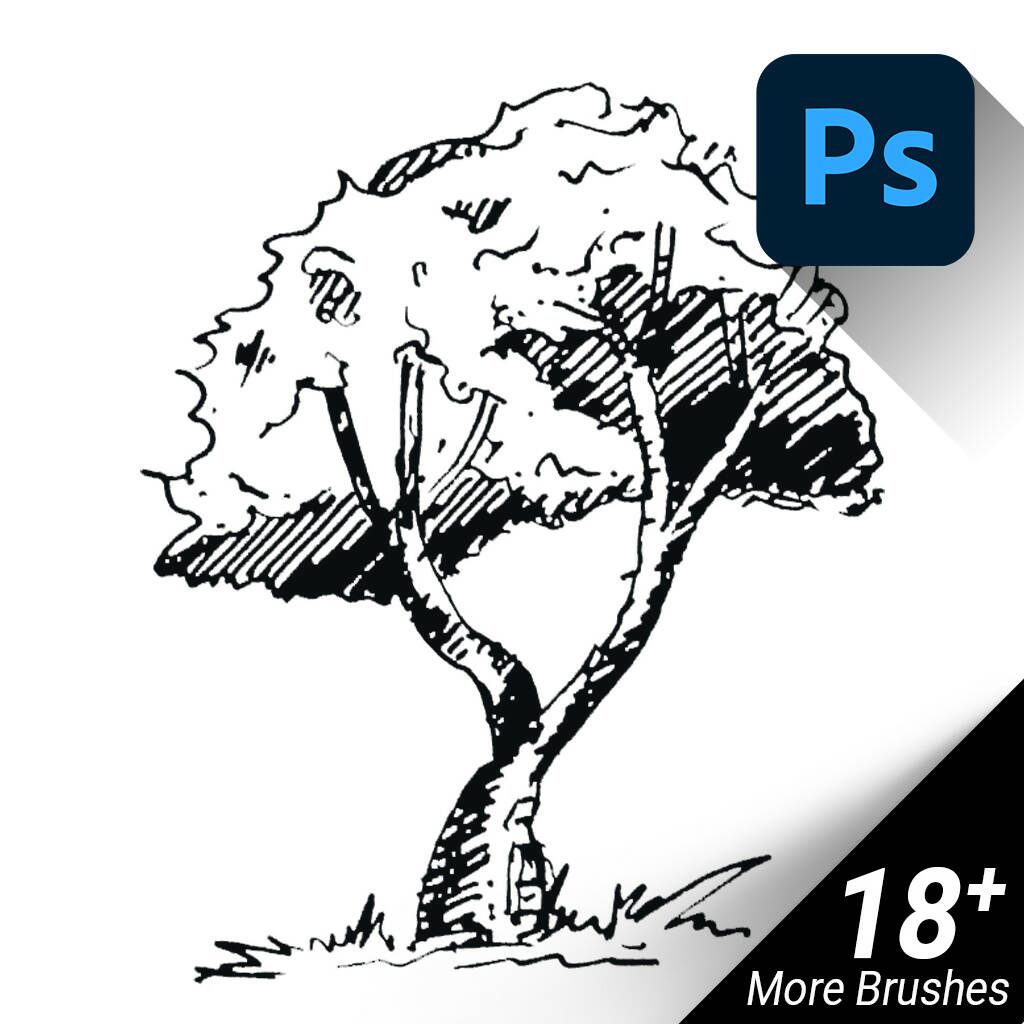 Hand-Drawn / Hand-Sketched / Front View Trees / Photoshop Brushes / SET#02 — brush set, preview 10 of 10