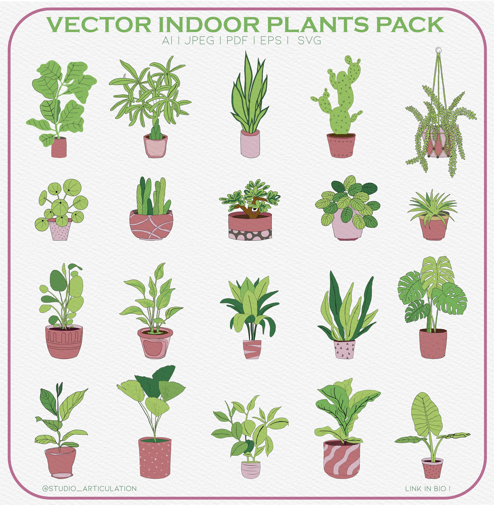 Handmade Vector Indoor Plants — cutout pack for architectural visualisation, preview 2 of 7