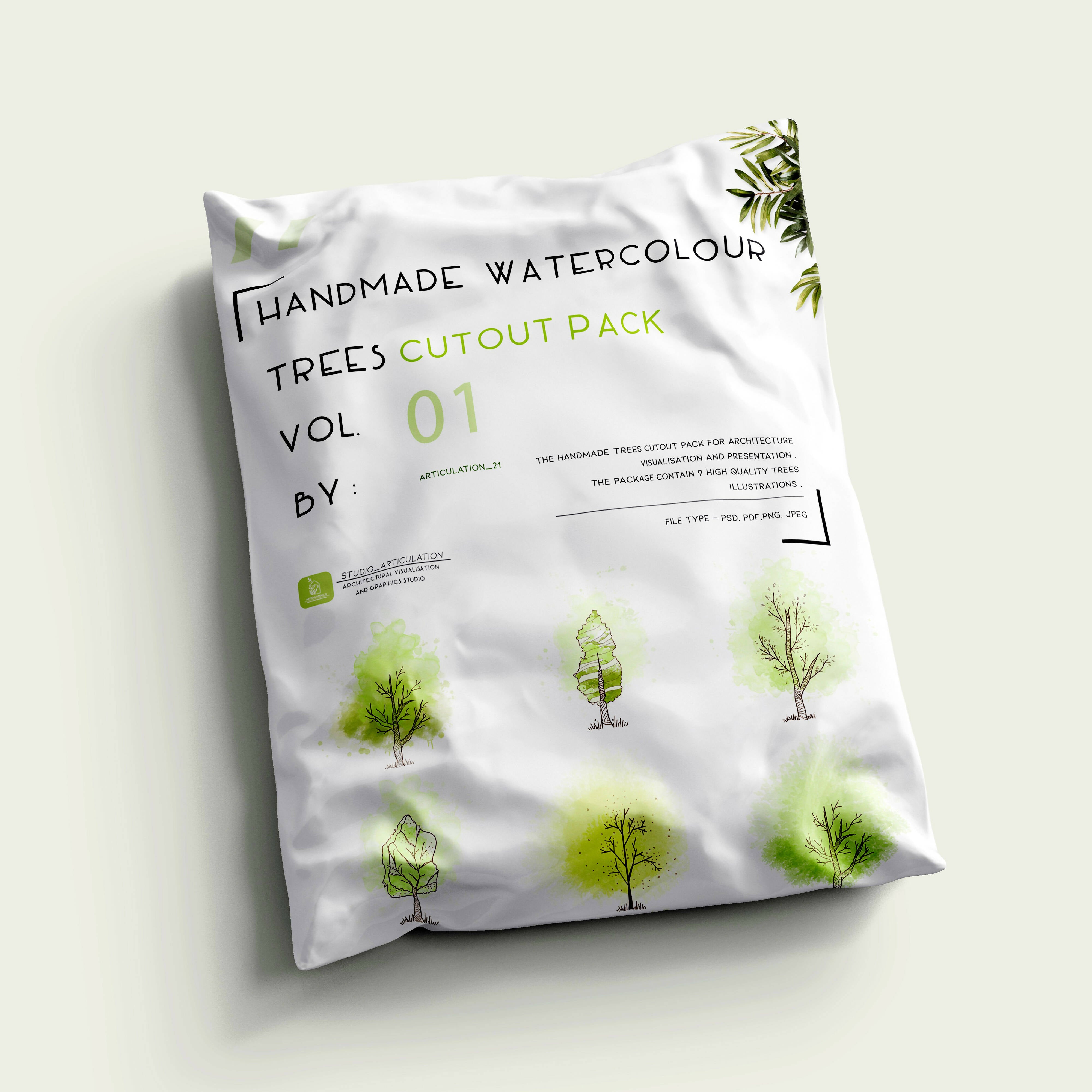 Handmade Watercolour Trees — cutout pack for architectural visualisation
