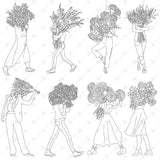 Flower Girls Line Art People Cutouts