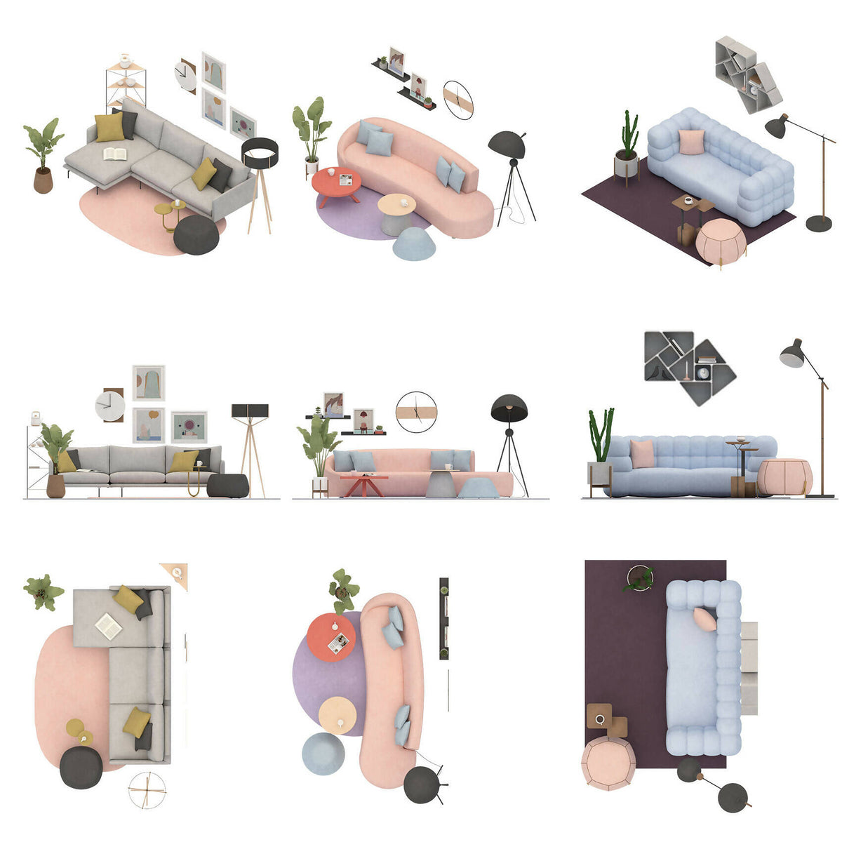 Illustration Axo, Top and Front View Furniture Cutout Pack — cutout pack for architectural visualisation, preview 1 of 3