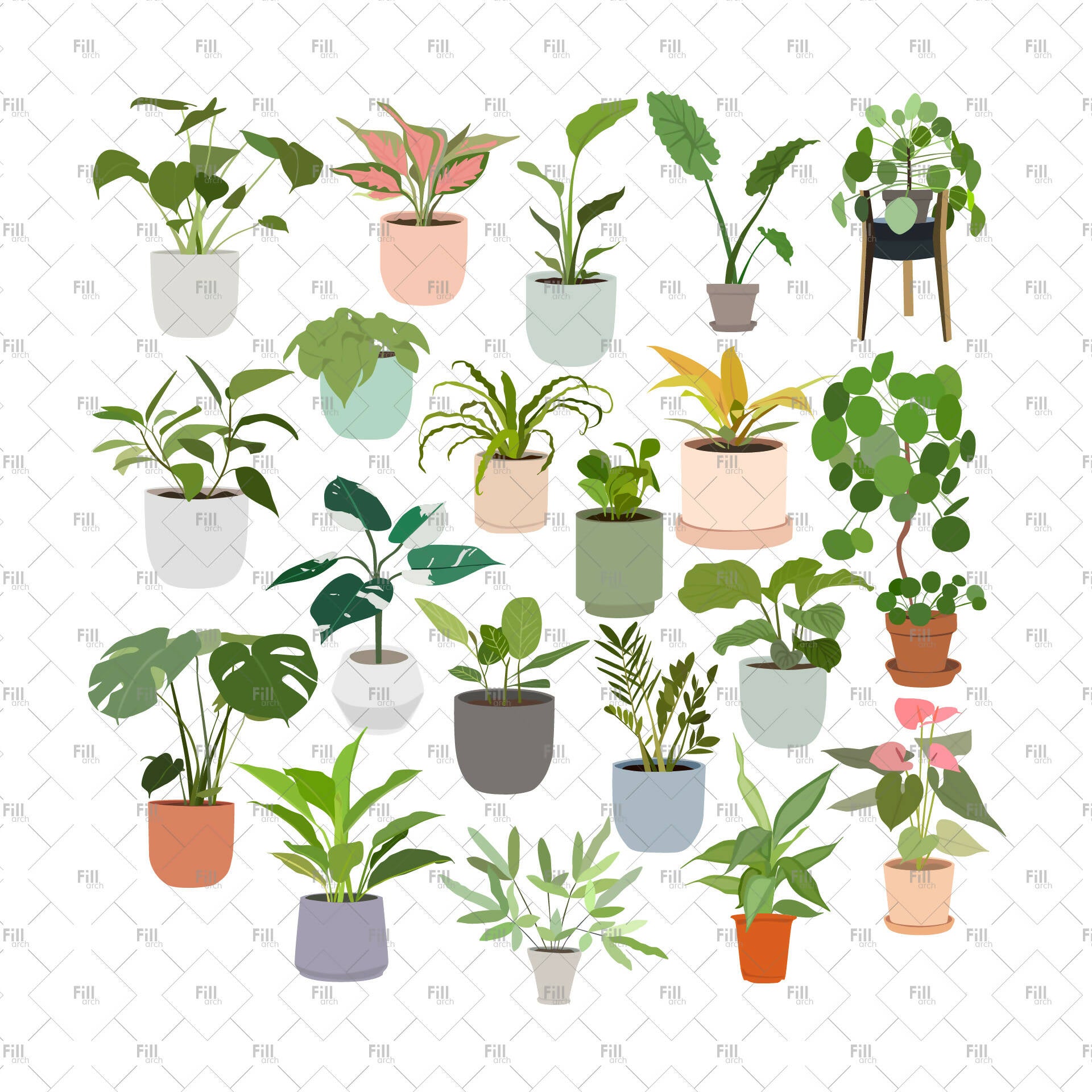Indoor Plants (20 figures) — cutout pack for architectural visualisation, preview 1 of 3