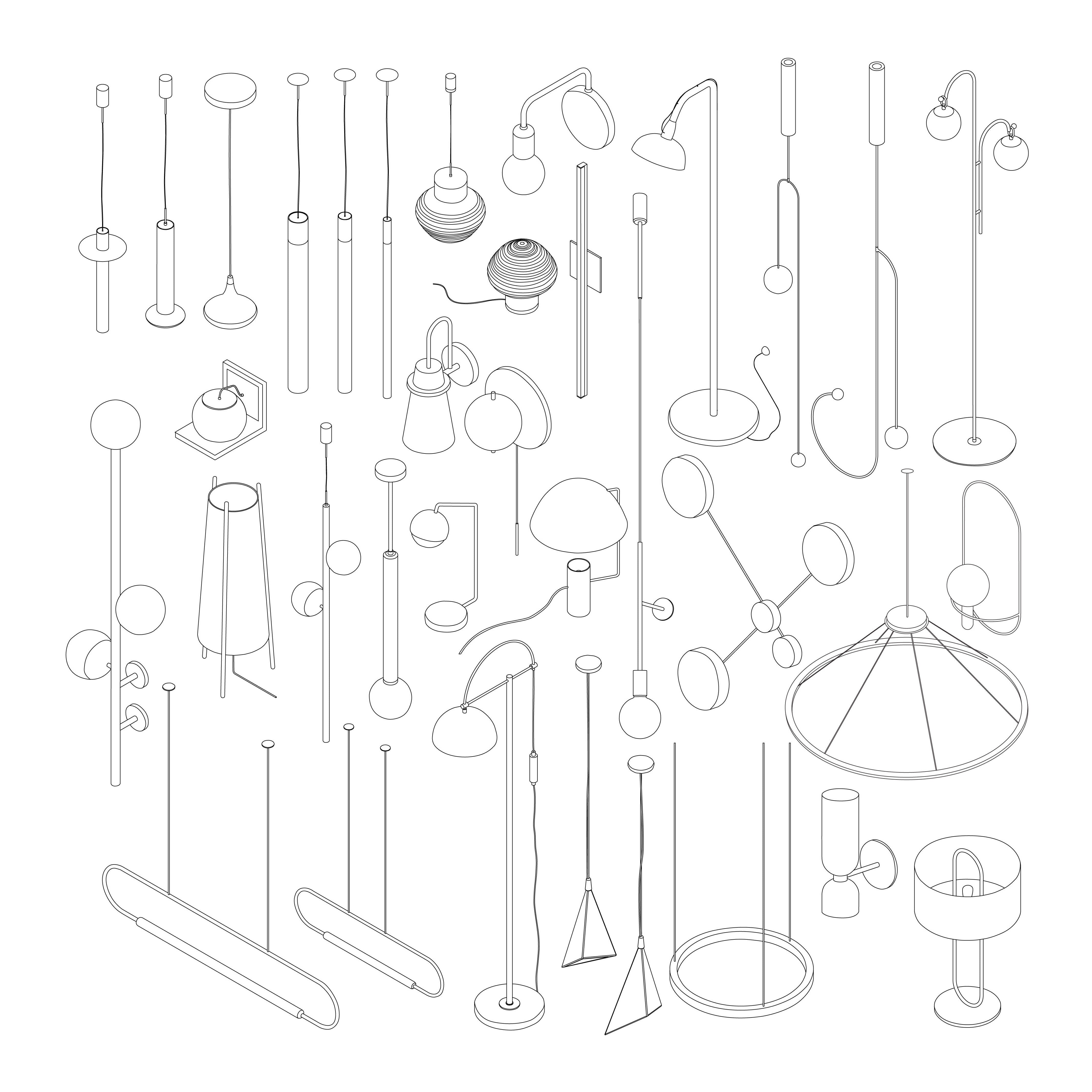 Interior Lamps Vectors and Outline (35 Figures) — cutout pack for architectural visualisation, preview 2 of 3