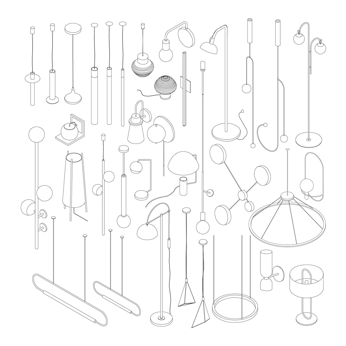 Interior Lamps Vectors and Outline (35 Figures) — cutout pack for architectural visualisation, preview 2 of 3