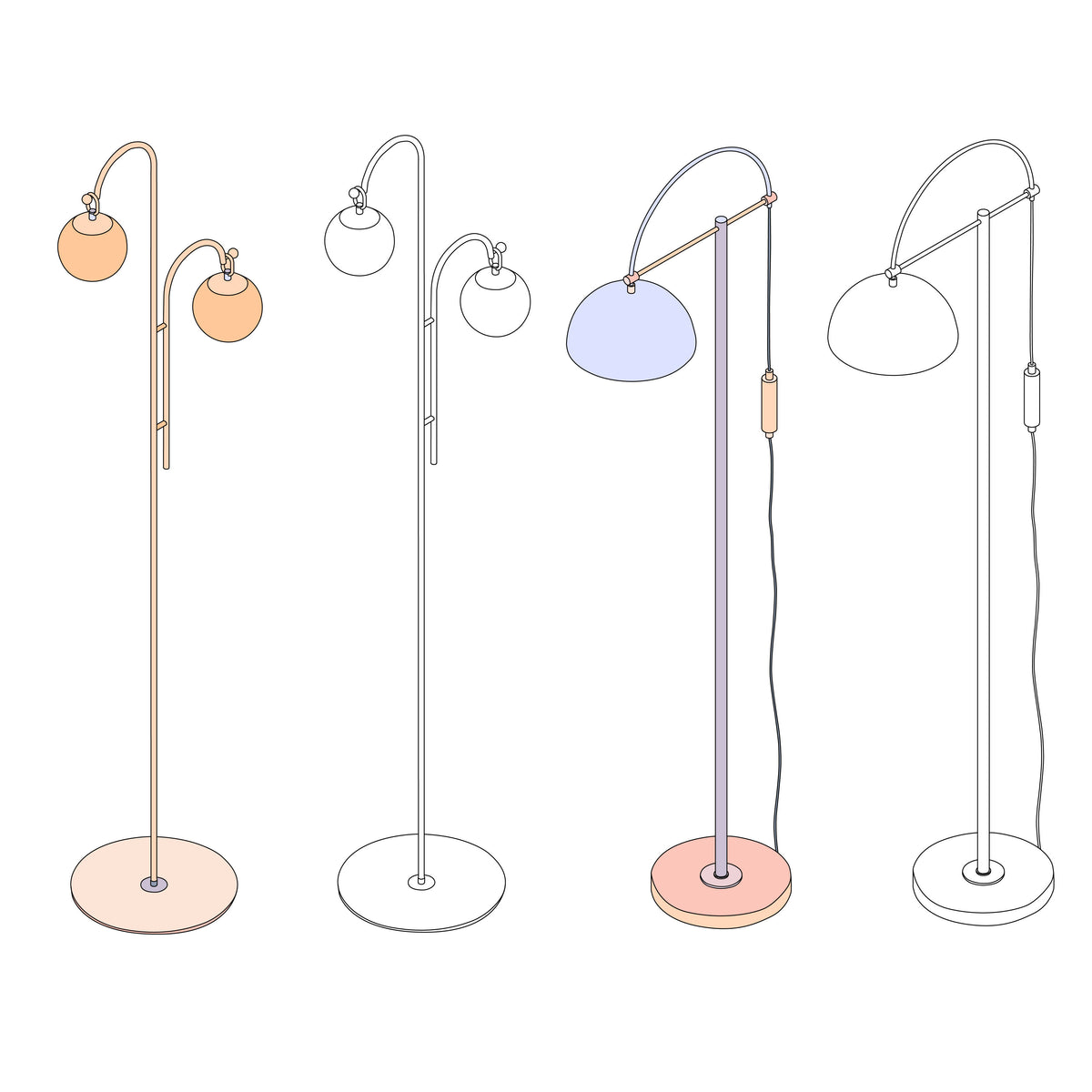 Interior Lamps Vectors and Outline (35 Figures) — cutout pack for architectural visualisation, preview 3 of 3