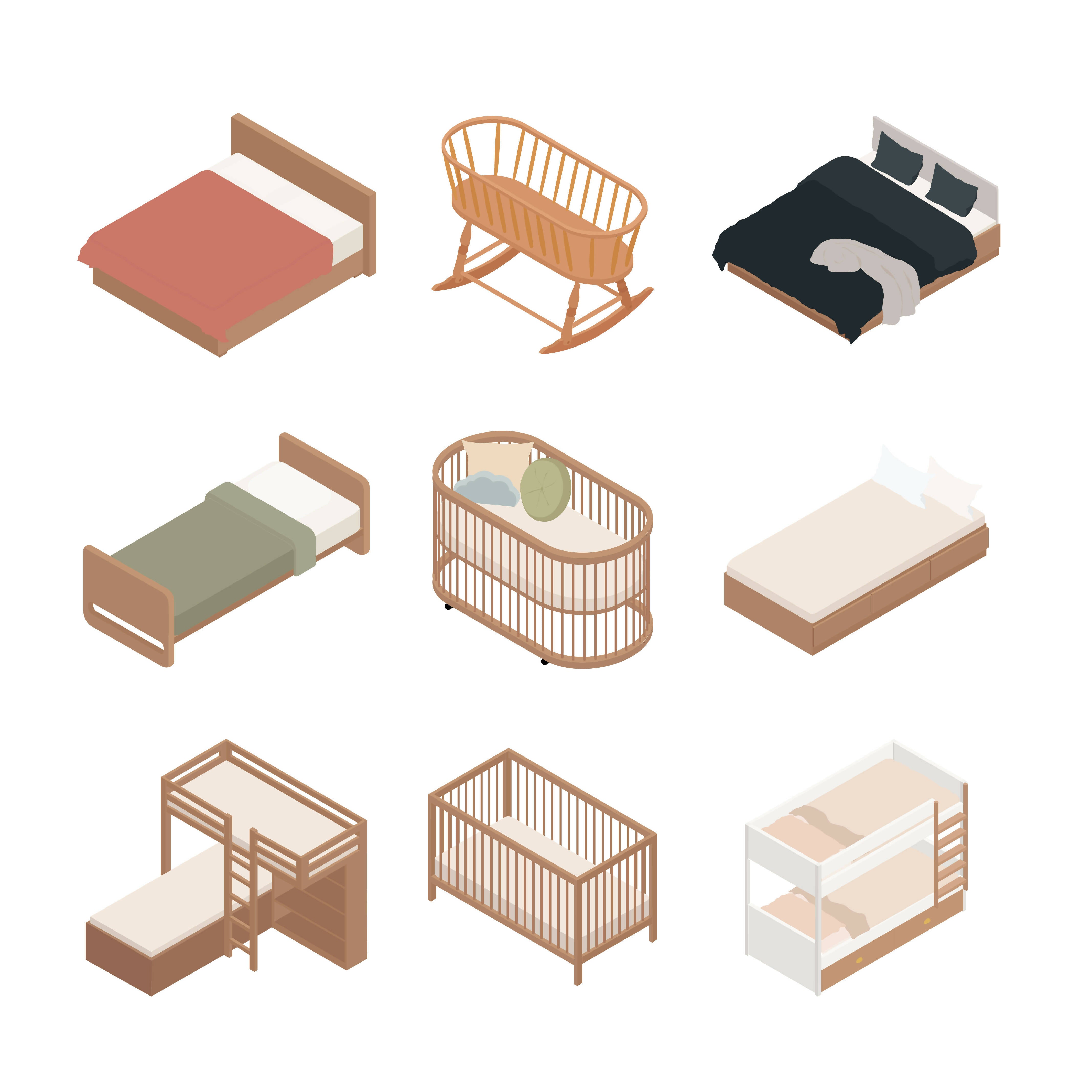 Isometric Bedroom Library (125 figures) — cutout pack for architectural visualisation, preview 2 of 8