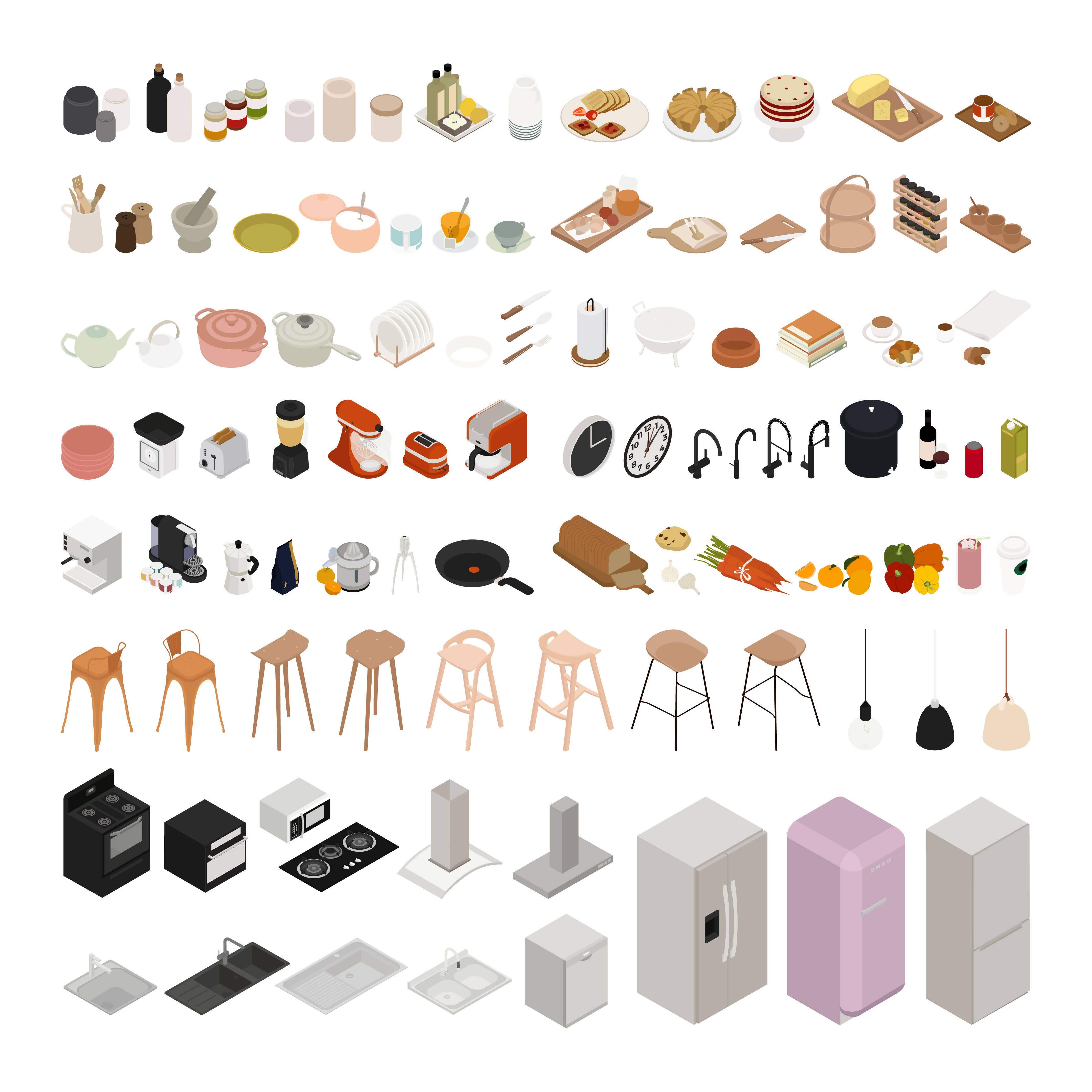 Isometric Kitchen Library (100 figures) — cutout pack for architectural visualisation, preview 1 of 6