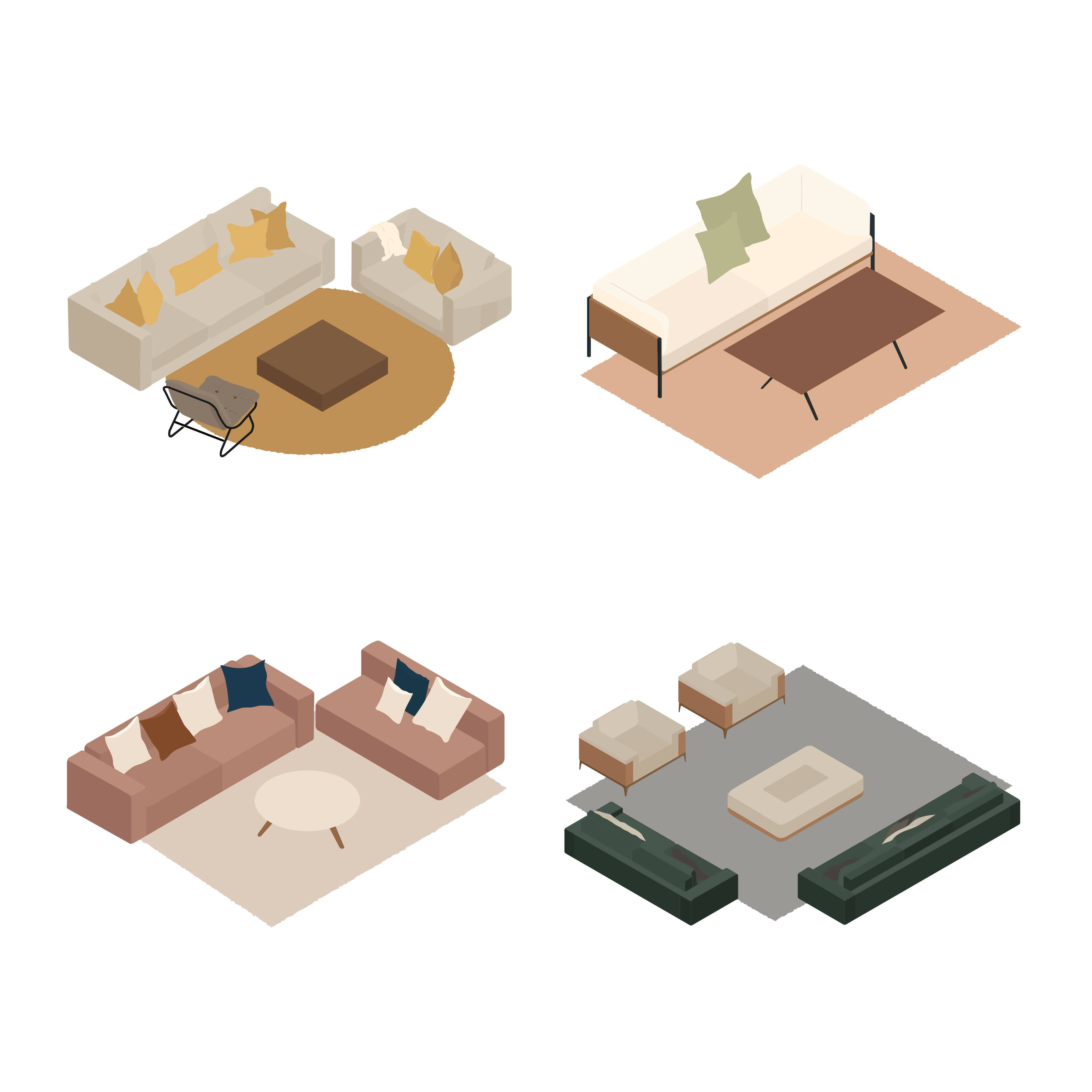 Isometric Living Room Library (140 figures) — cutout pack for architectural visualisation, preview 3 of 8