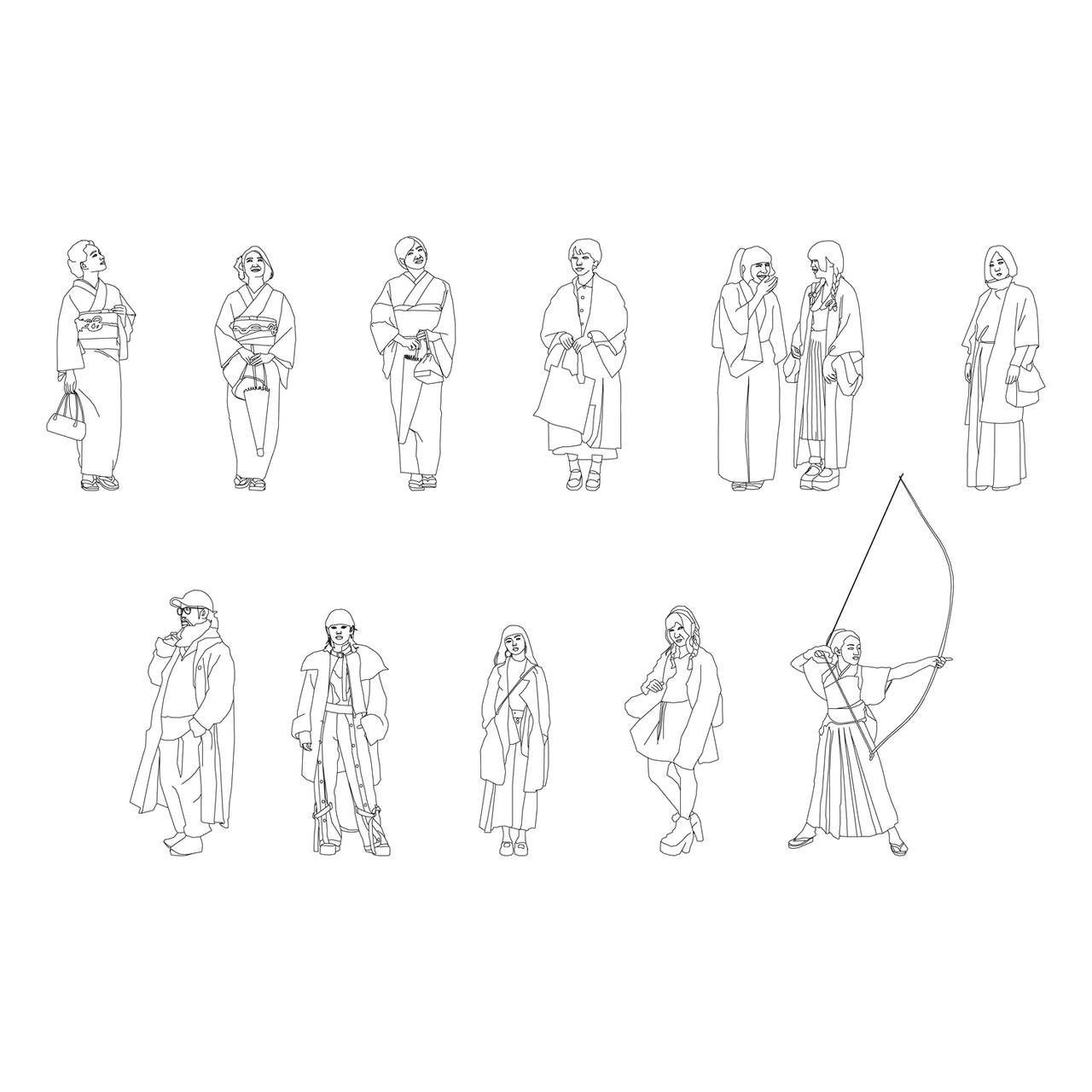Japanese People Set — CAD block set for architectural drawings