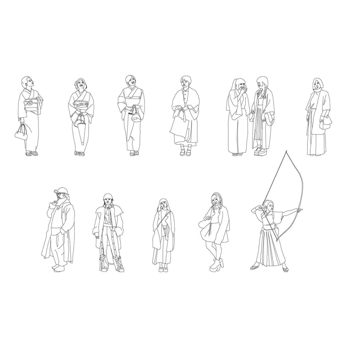 Japanese People Set — CAD block set for architectural drawings