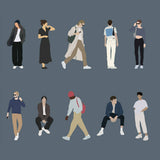 Flat Vector People Illustrations: Street Style Set (10 Figures)