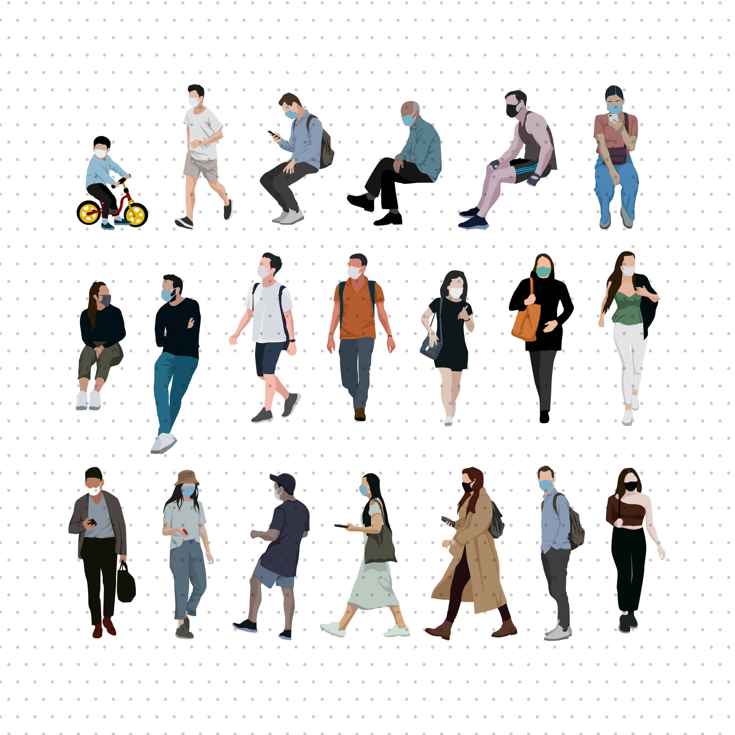 Masked Urban People Cutout Pack — cutout pack for architectural visualisation, preview 1 of 5