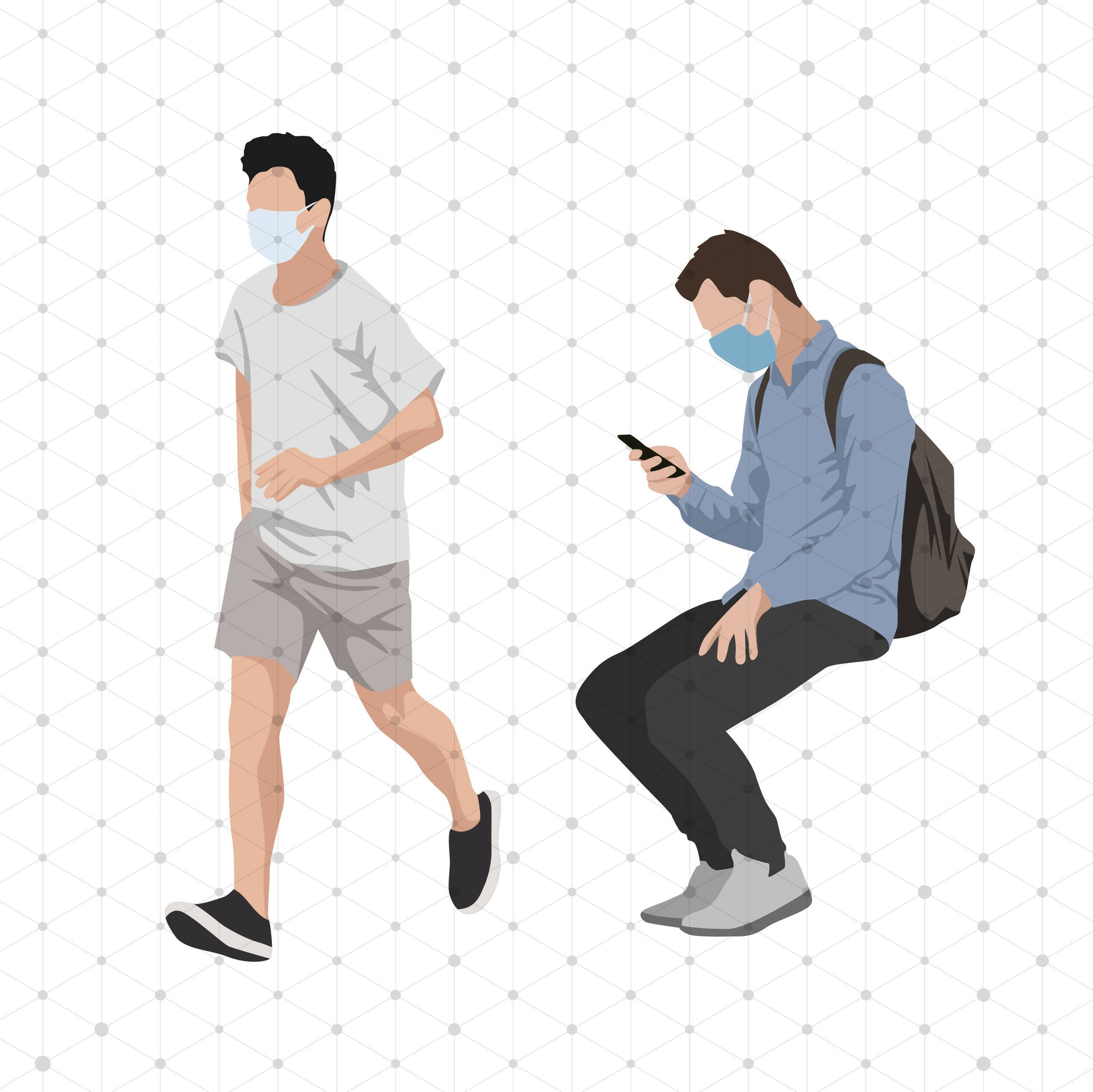 Masked Urban People Cutout Pack — cutout pack for architectural visualisation, preview 2 of 5
