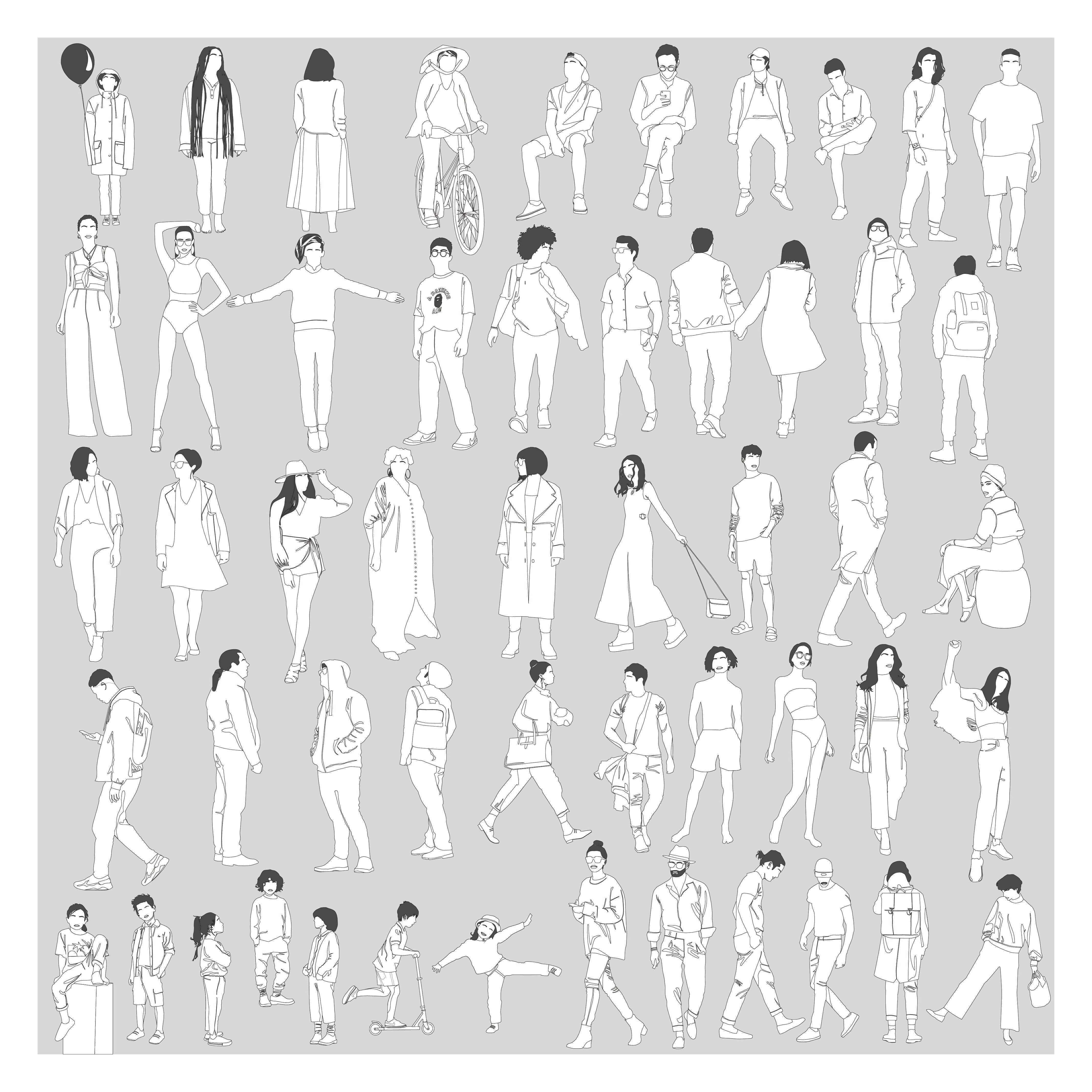 Mega Pack of 52 Vector People Human Scales — cutout pack for architectural visualisation, preview 4 of 4