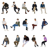 Men Sitting Pack: Flat Vector Cutouts (15 Figures)