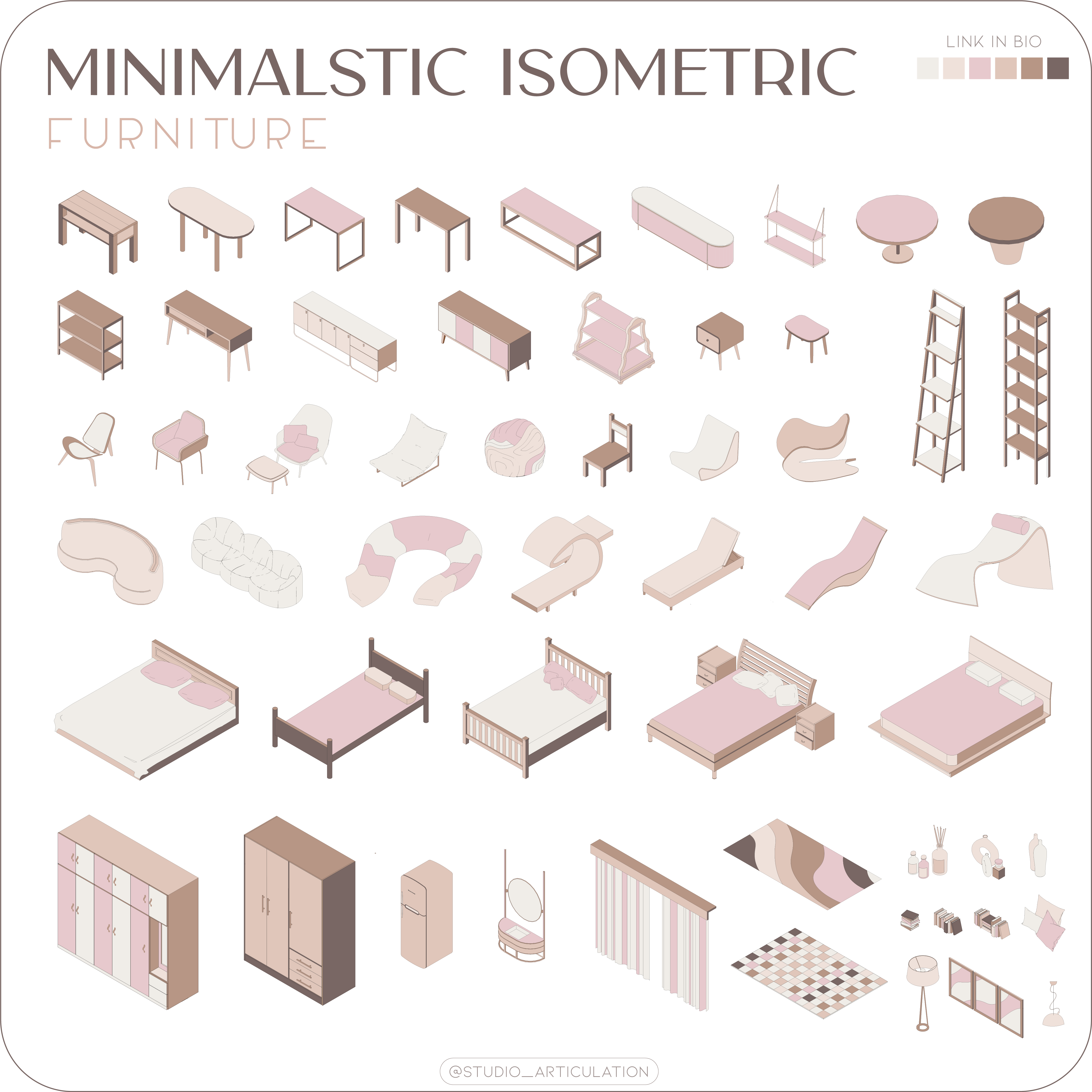 Minimalistic Isometric Furniture Pack — cutout pack for architectural visualisation, preview 1 of 2