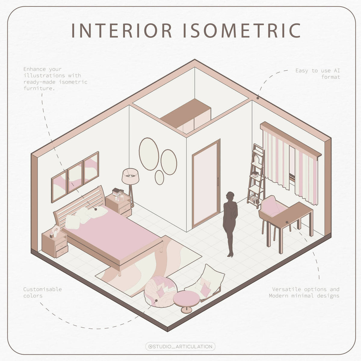 Minimalistic Isometric Furniture Pack — cutout pack for architectural visualisation, preview 2 of 2