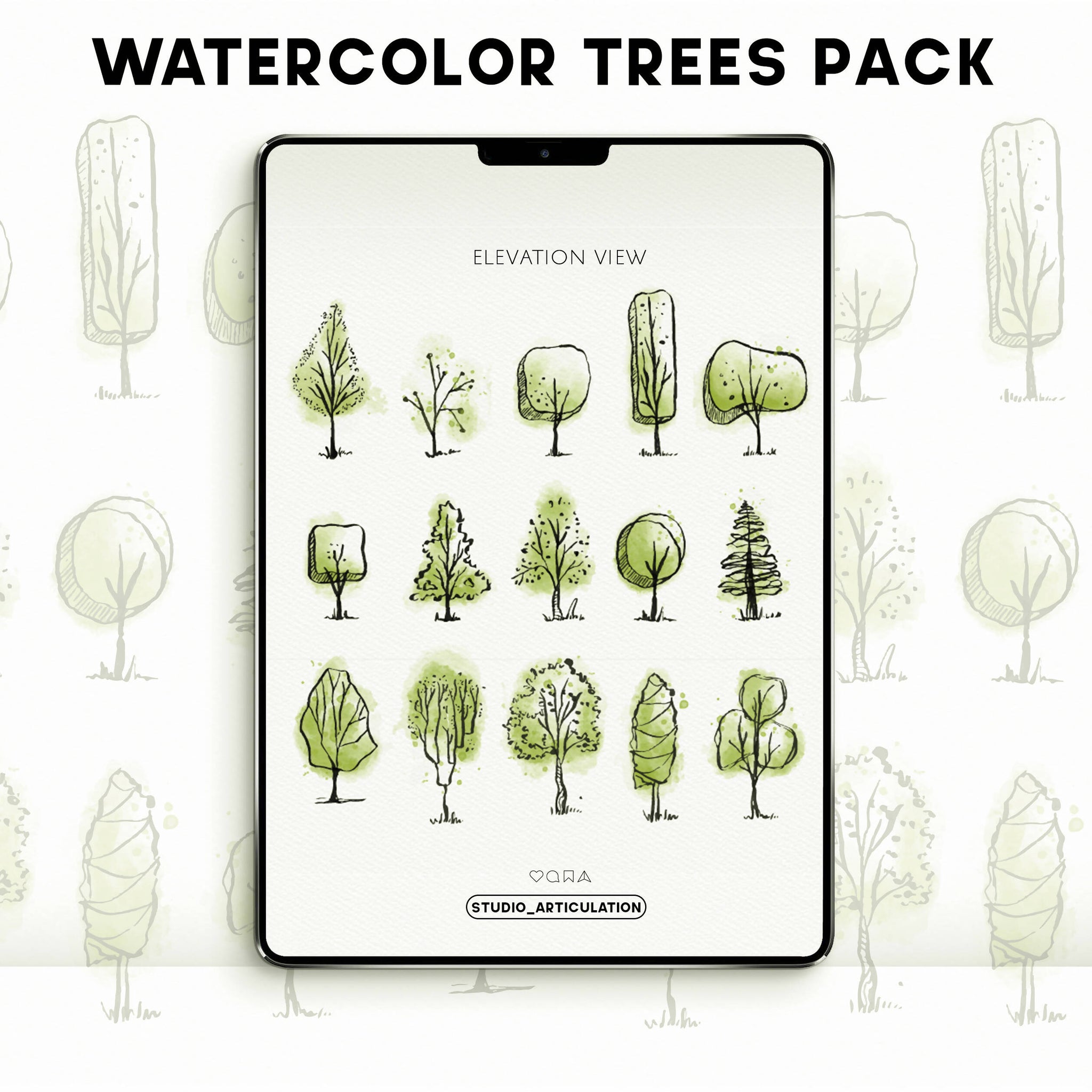 Watercolor Vector Trees Pack | Learn Architecture Online
