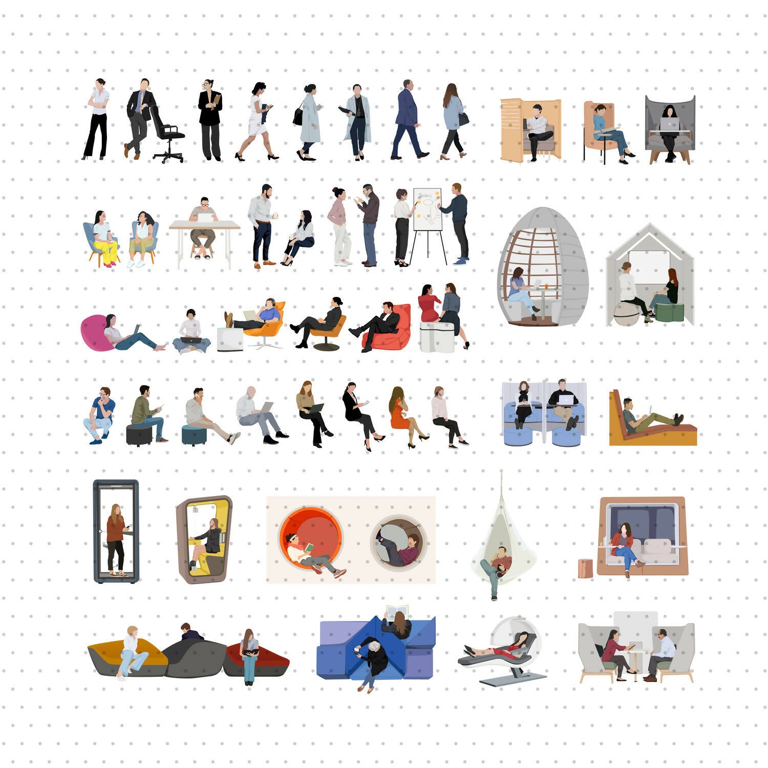 Office People Mega Pack (55 Vectors & PNGs) — cutout pack for architectural visualisation, preview 1 of 5