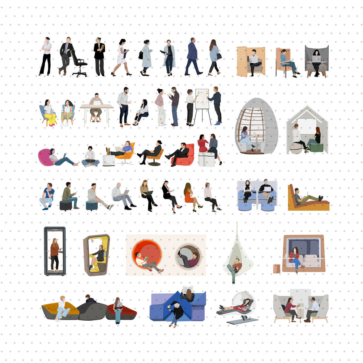 Office People Mega Pack (55 Vectors & PNGs) — cutout pack for architectural visualisation, preview 1 of 5