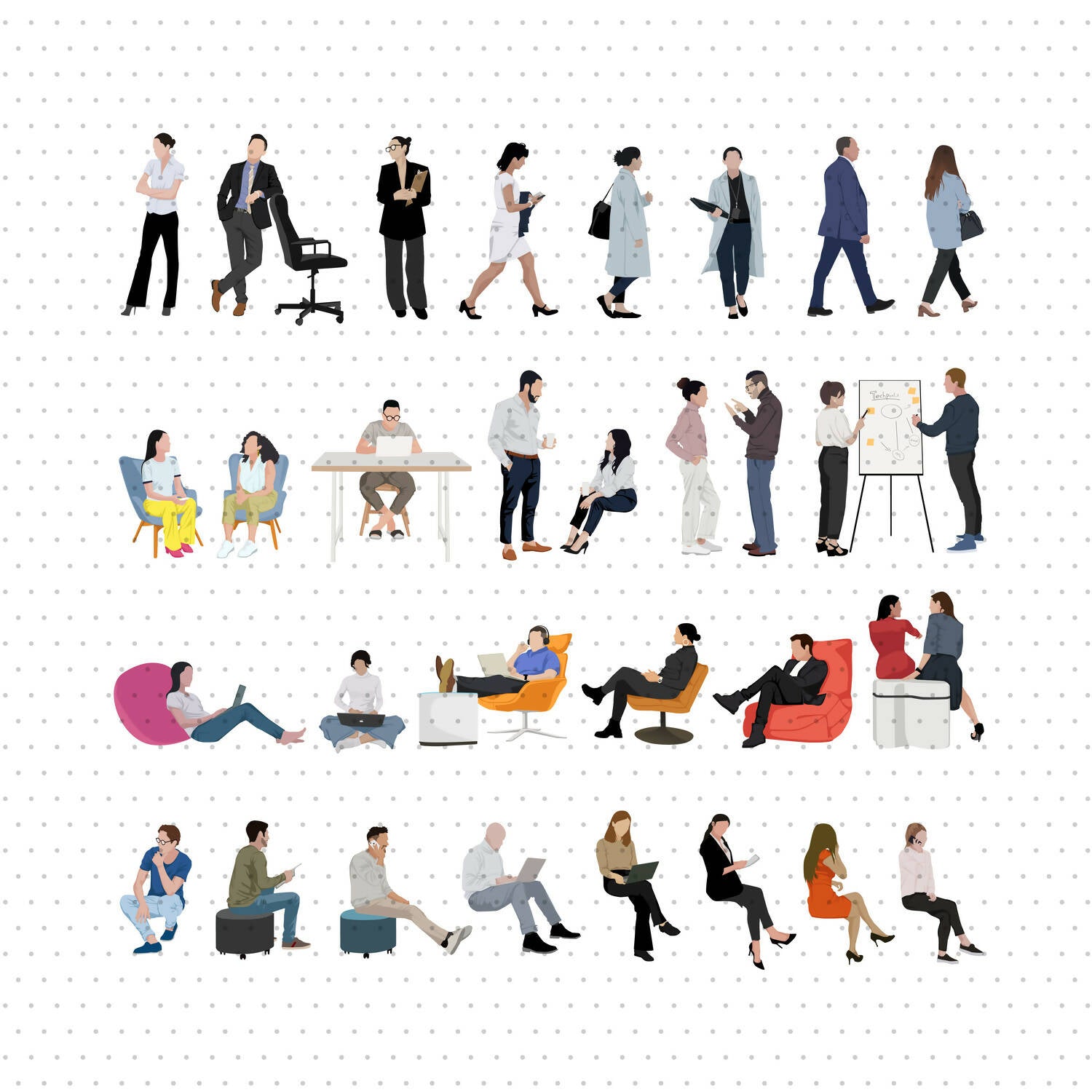 Office People Pack 01 (32 Vectors & PNGs) — cutout pack for architectural visualisation, preview 1 of 5
