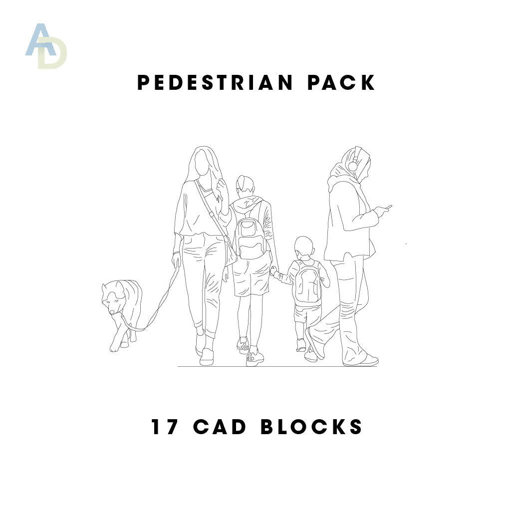 17 Piece Pedestrian Pack — CAD block set for architectural drawings, preview 1 of 3