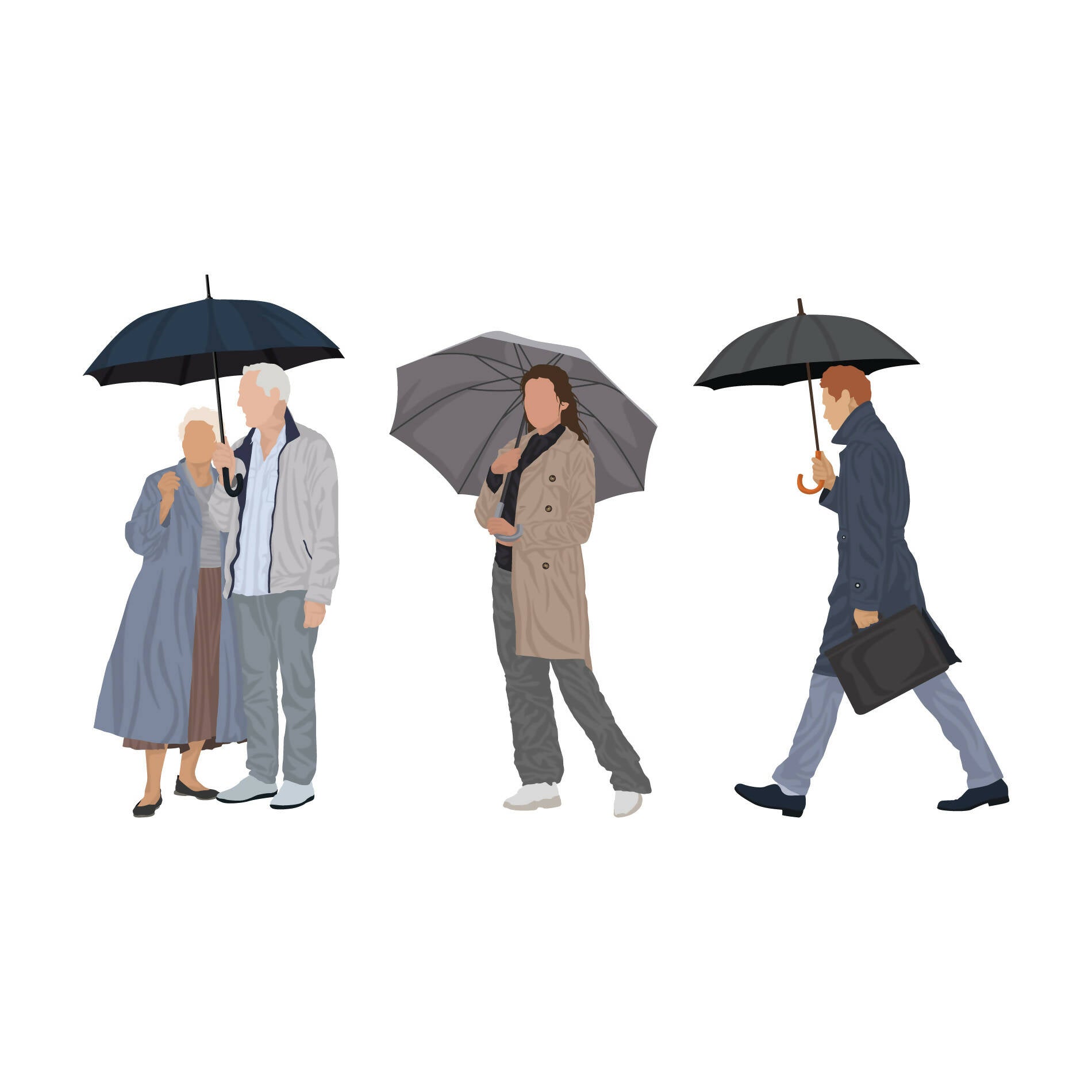 People With Umbrellas (15 Figures) — cutout pack for architectural visualisation, preview 3 of 3