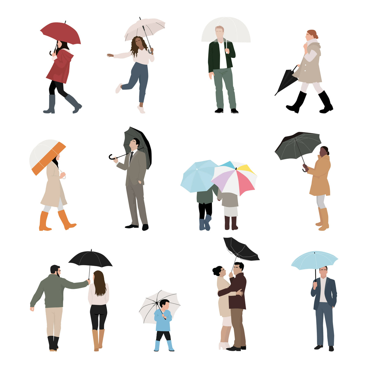 People with Umbrellas Cutout Pack — cutout pack for architectural visualisation, preview 1 of 8