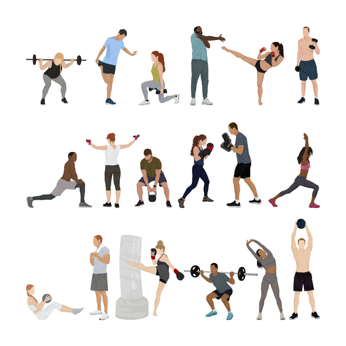 People Working Out (18 figures) — cutout pack for architectural visualisation, preview 1 of 3