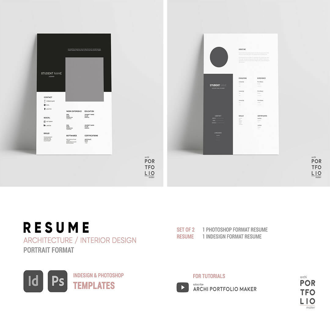 Portrait Resume Templates — editable template for architects