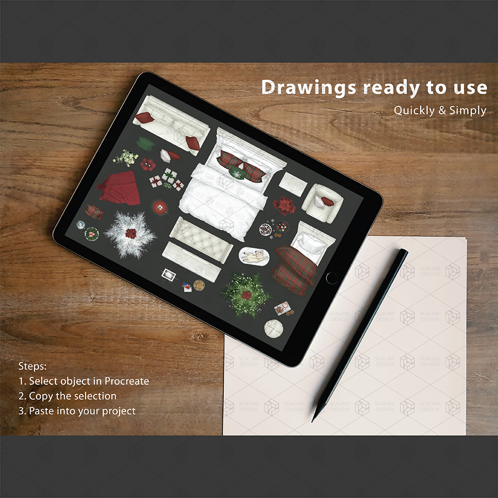 Procreate Illustration & PNG Christmas Furniture Collection Top View, preview 2 of 2