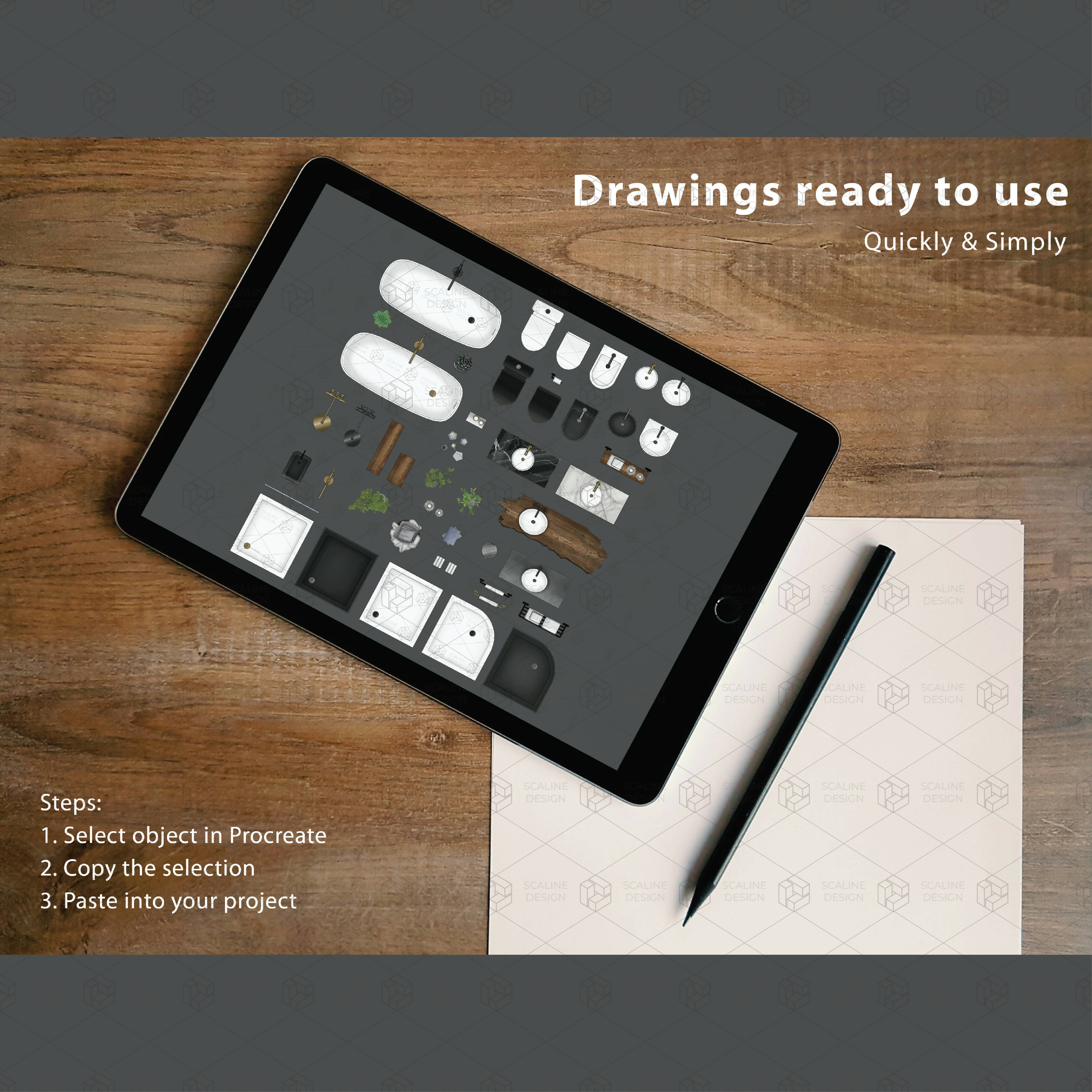 Procreate & PNG Bathroom Set — Procreate brush set for architectural sketching, preview 2 of 3