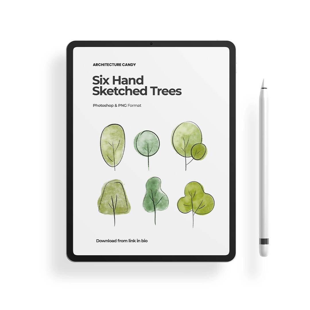 Six Hand Sketched Trees Brushes & PNGs — brush set for architectural drawings