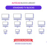 Standard TV Sizes Blocks | Plans & Elevations — CAD block set for architectural drawings