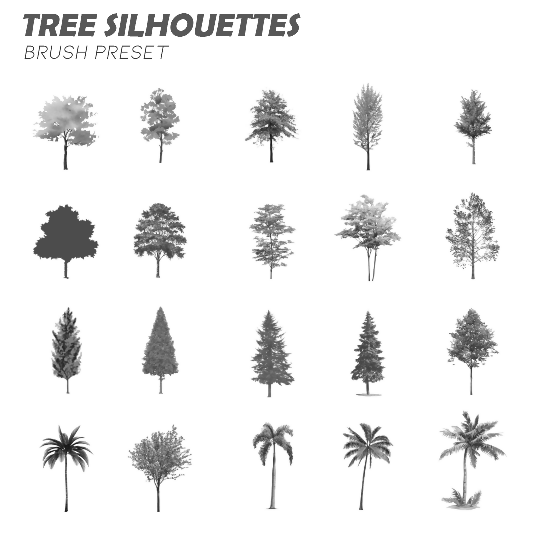 Tree Silhouettes Brush Preset — brush set for architectural drawings, preview 2 of 2