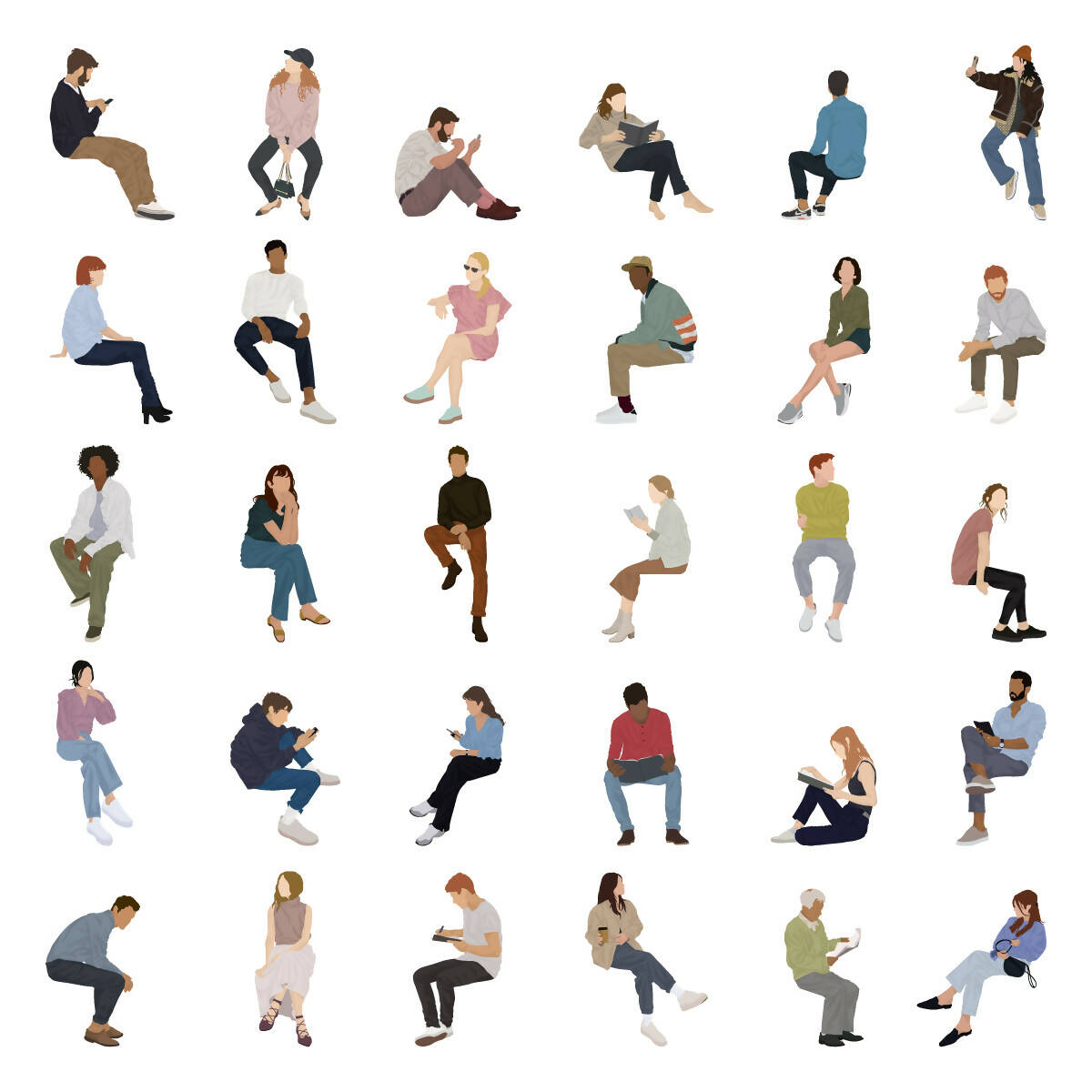 Flat Vector People Sitting (30 figures) | Learn Architecture Online