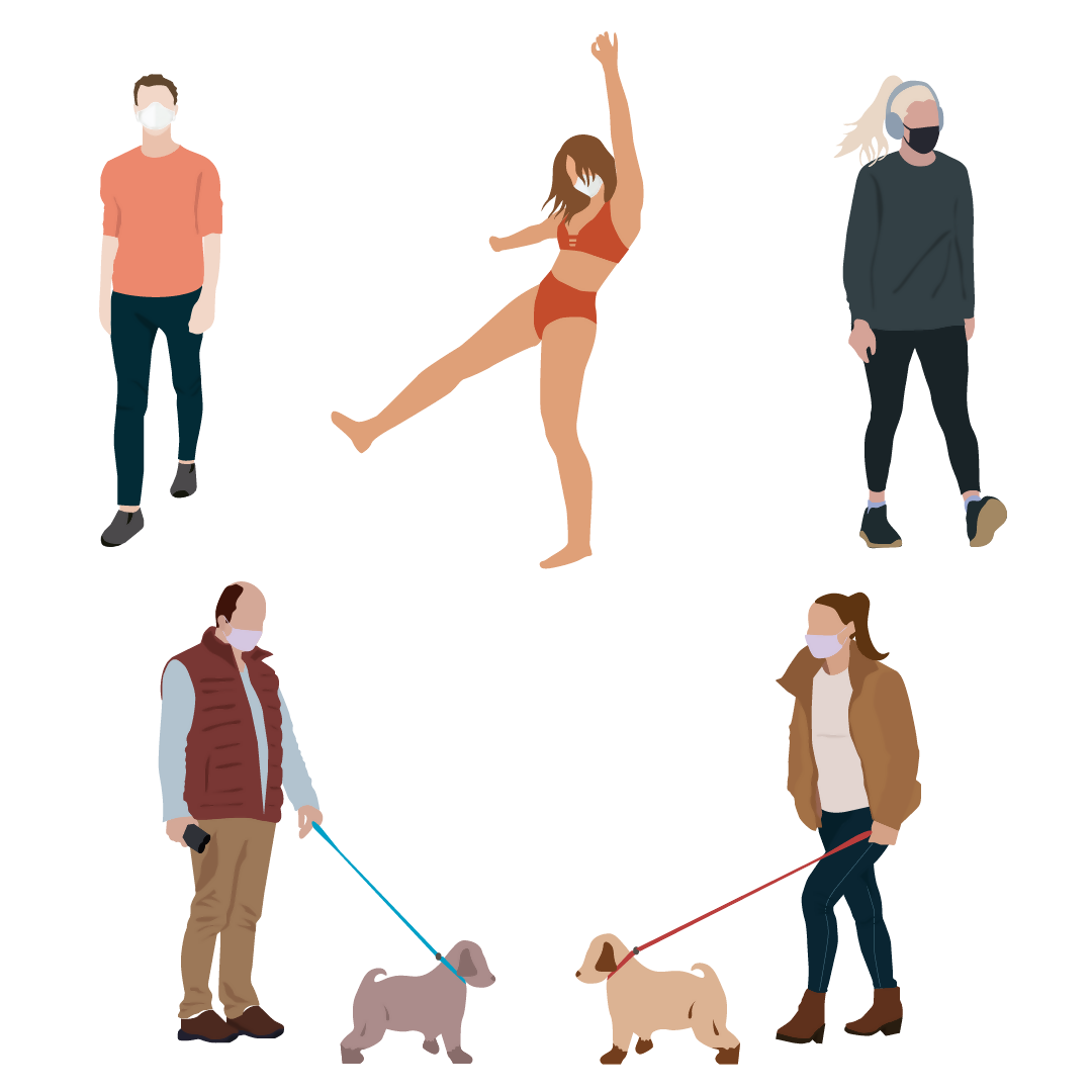 Vector + CAD 5 Human Scales in Corona Virus Time — cutout pack for architectural visualisation, preview 1 of 2