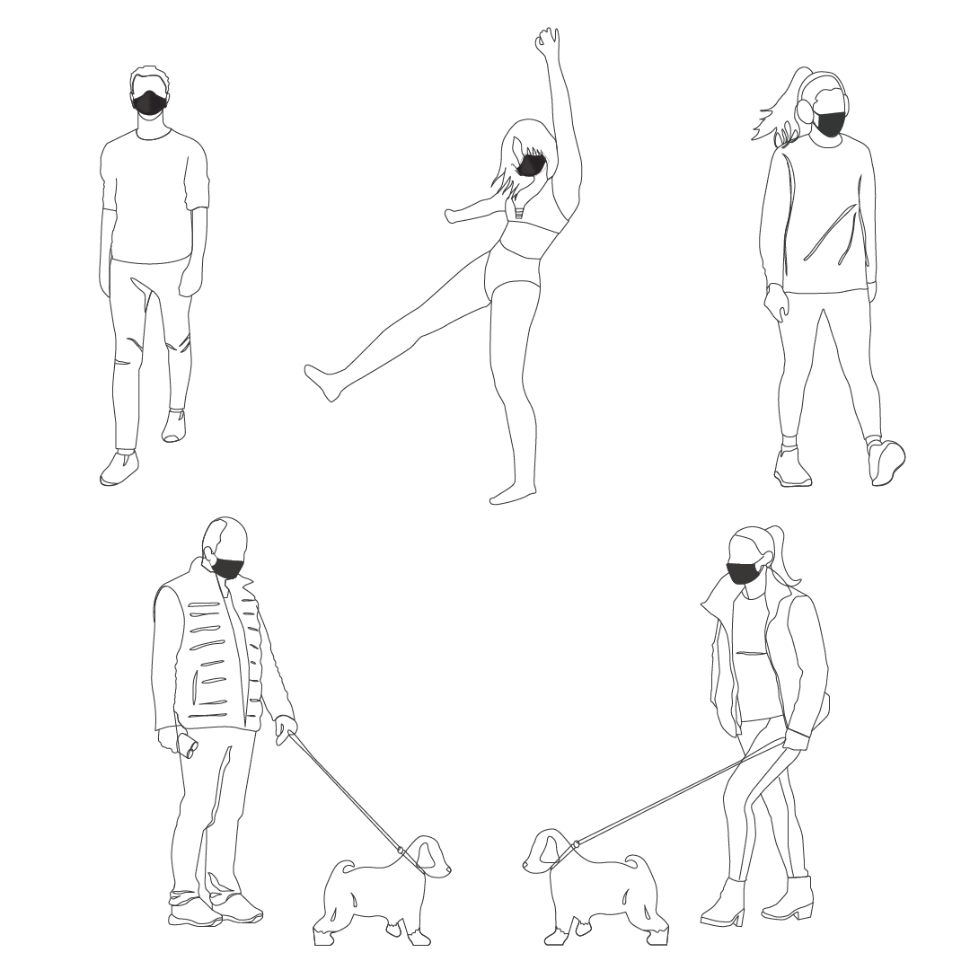 Vector + CAD 5 Human Scales in Corona Virus Time — cutout pack for architectural visualisation, preview 2 of 2