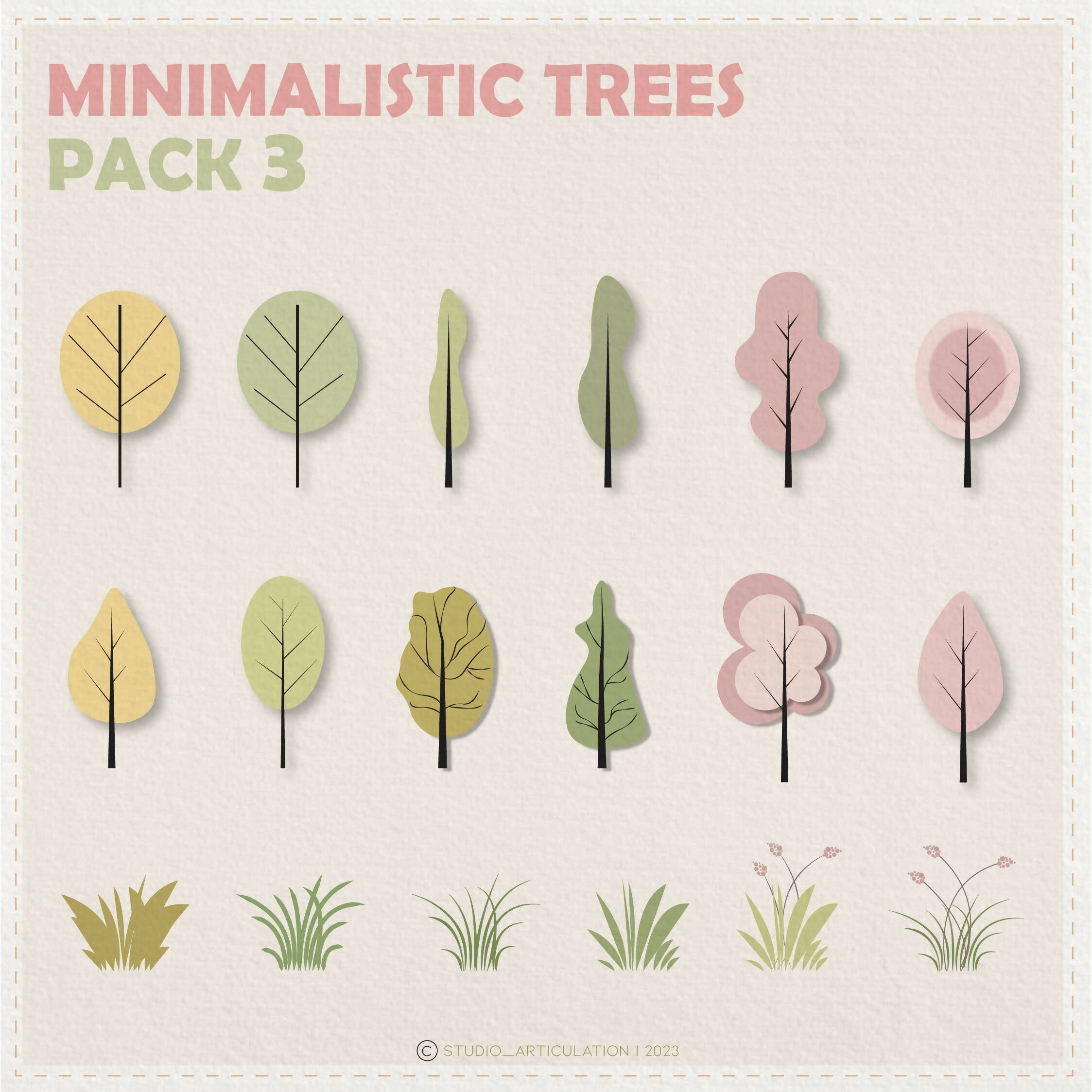 Vector Minimalistic Trees Pack 3 — cutout pack for architectural visualisation