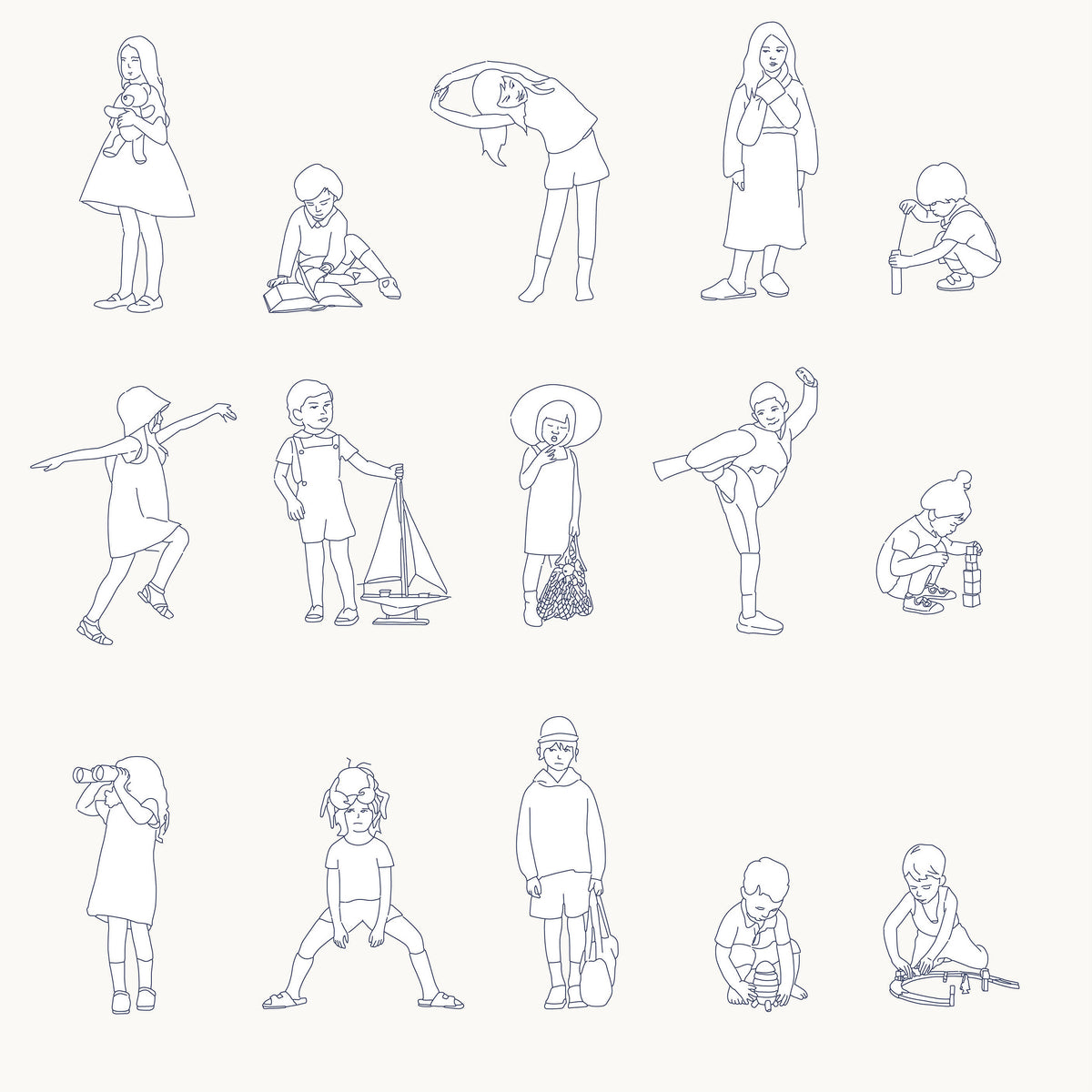 Vector People Kids Set | Lineart Style — cutout pack for architectural visualisation, preview 2 of 3